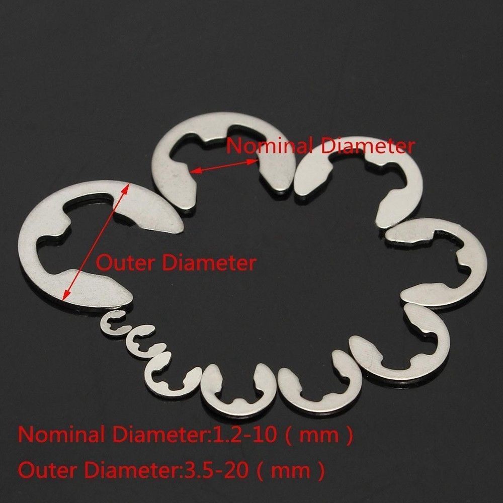 120Pcs 304 Stainles Steel E-Clip Retaining Circlip Assortment Kit 1.5mm to10mm@