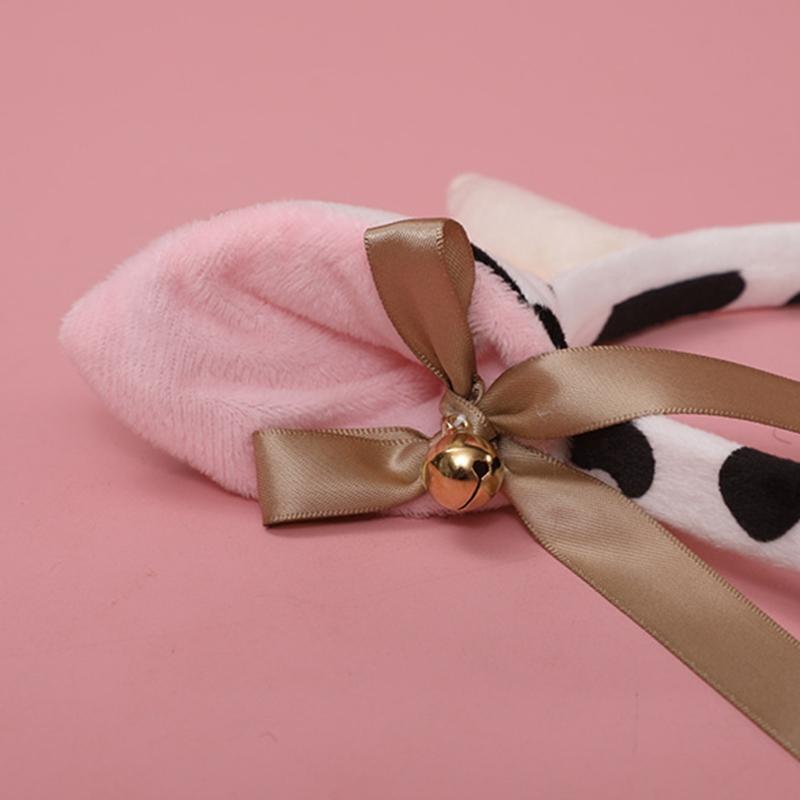 Plush Animal Cow Ears Headdress Lolita Headwear Long Tail Furry Hair Hoop