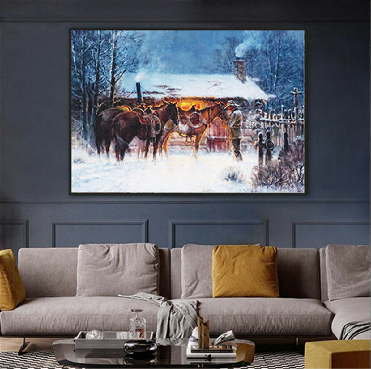 Western Cowboy Horse Winter HD Canvas Print Picture Wall Art Poster  Home Decor