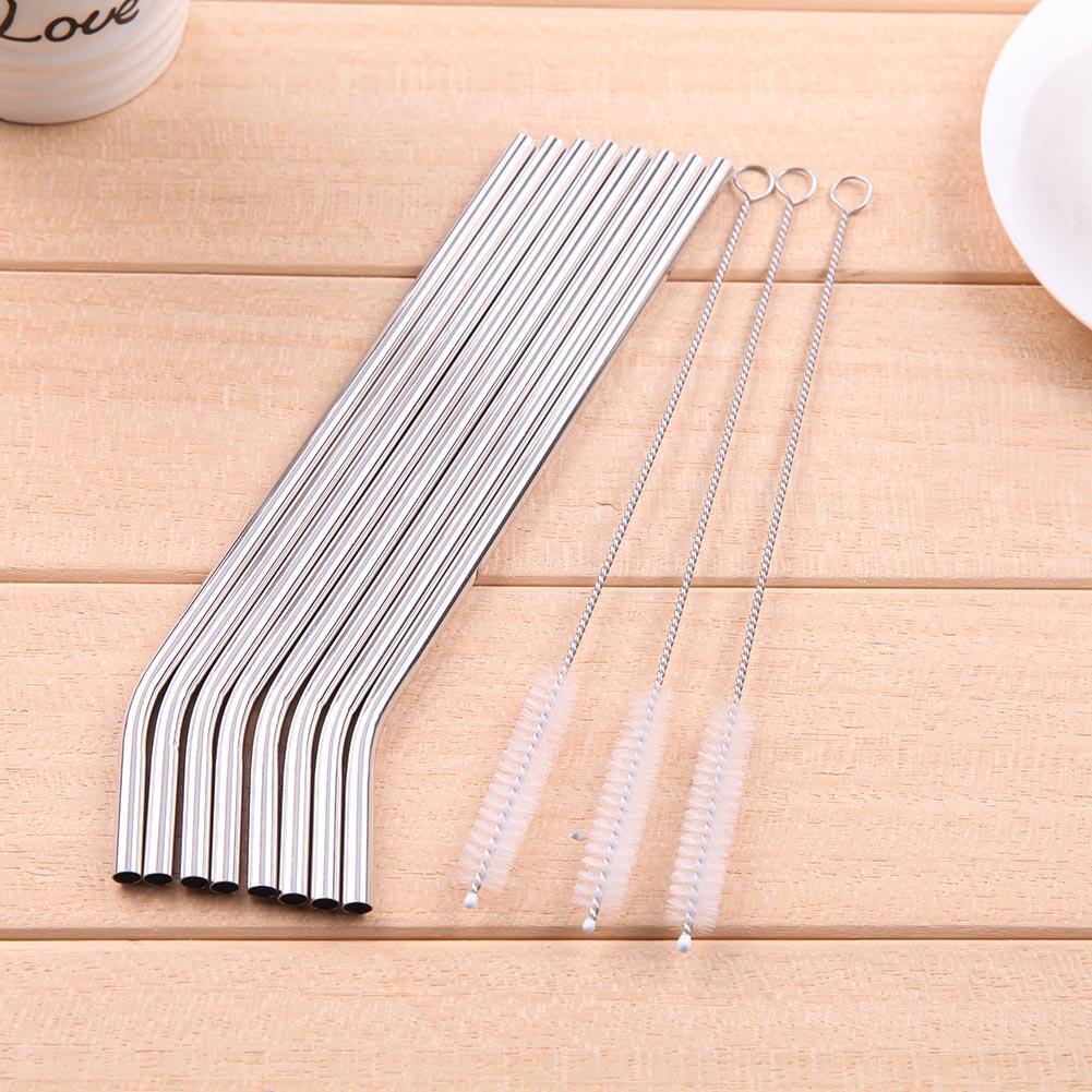 8Pcs Stainless Steel Metal Drinking Straw Straws with 3 Cleaner Brush Kit
