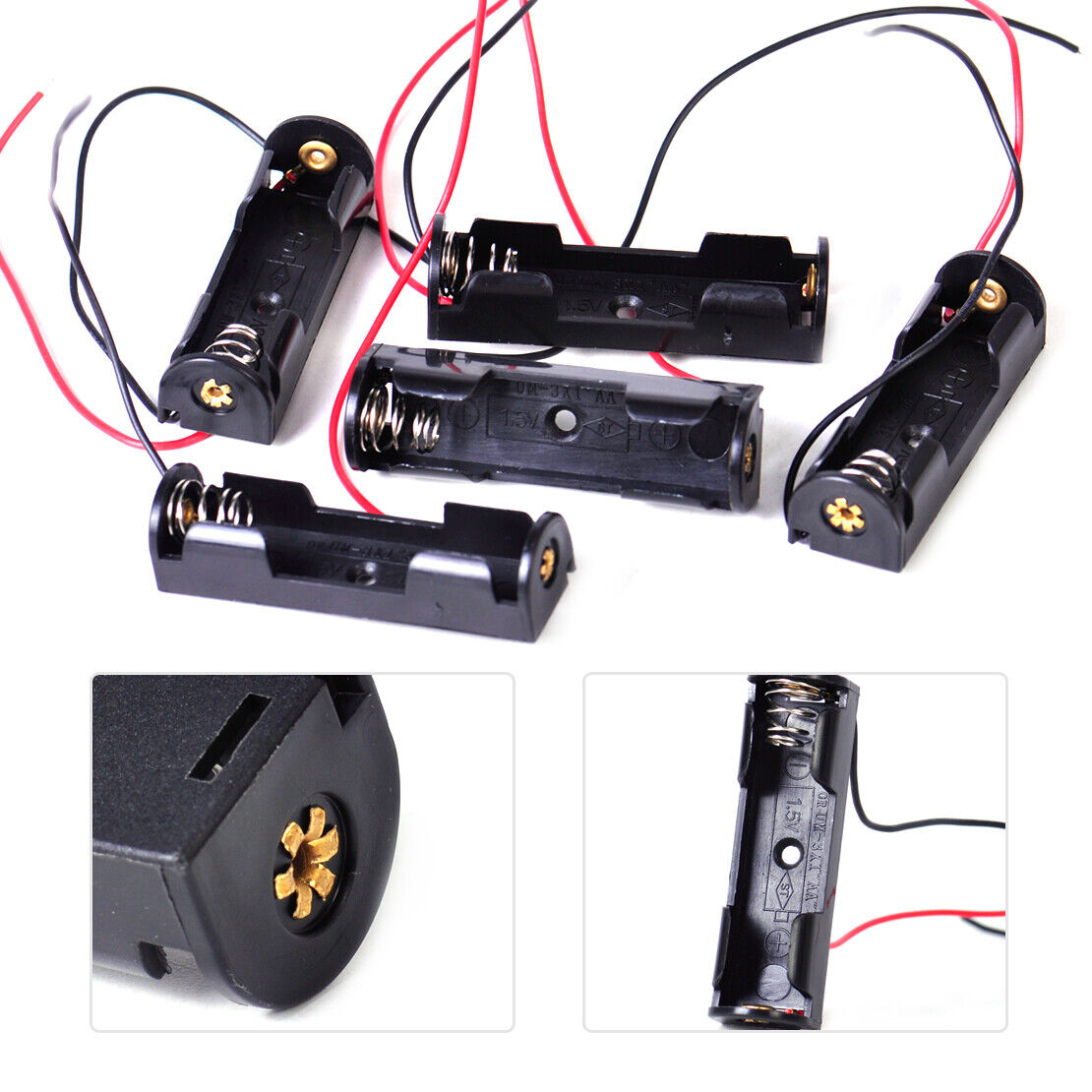 5pcs Plastic Battery Slot Holder Box Storage Case Wire Lead fit for 1x1.5V AA Li