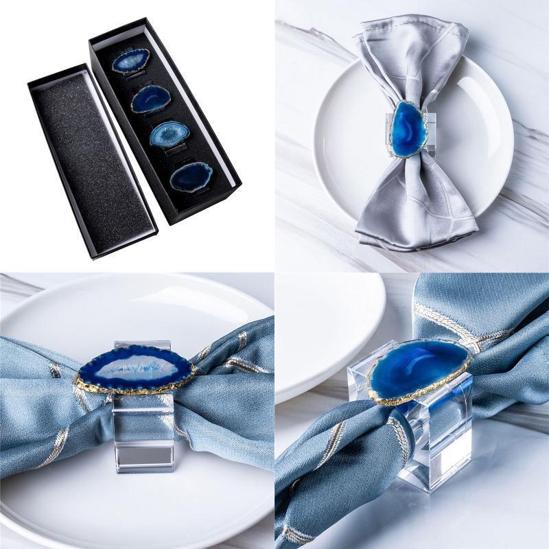 Agate Crystal Napkin Rings Set of 4 Dining Table Decoration Napkins Buckle