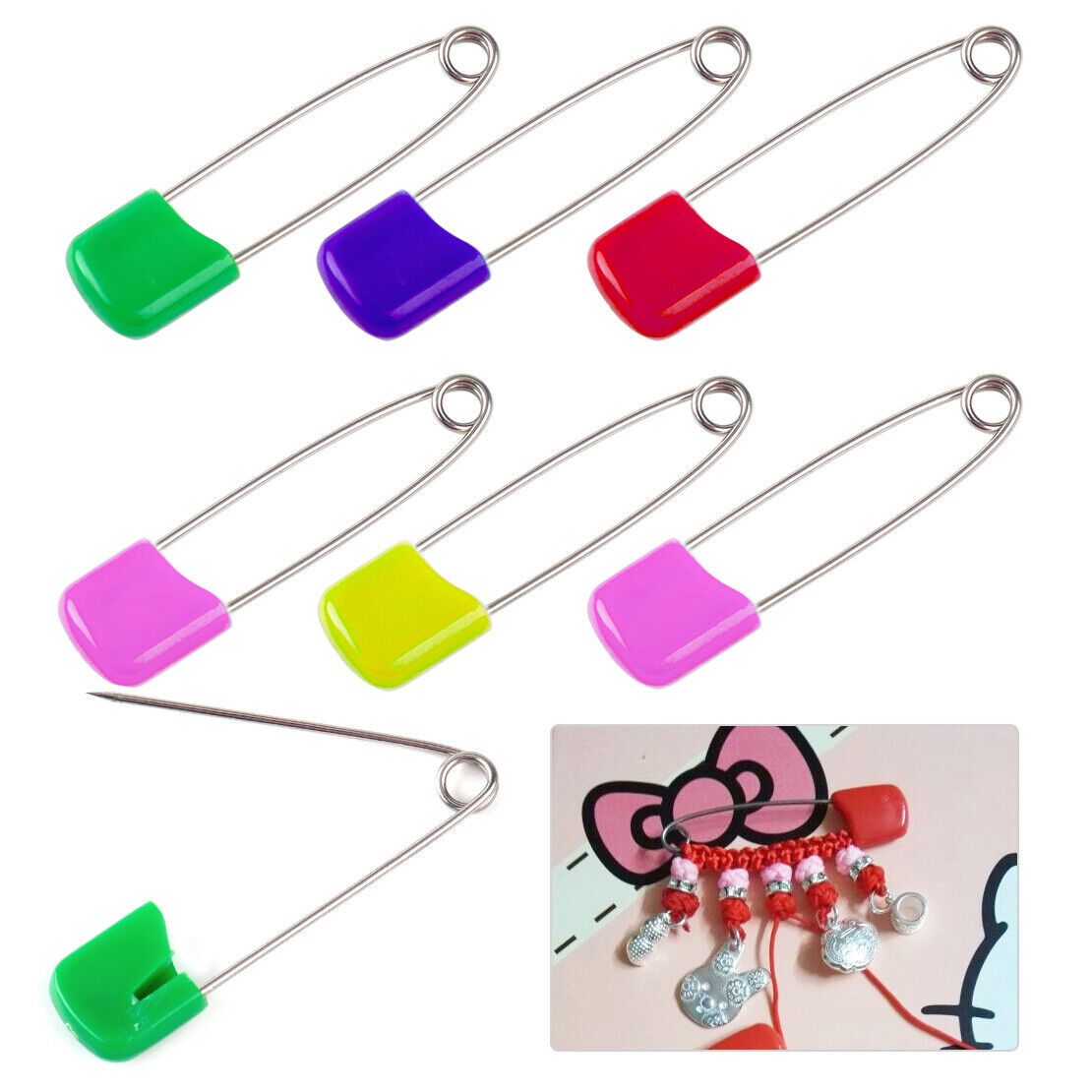 100x Head Safety Pins Locking Hold Clip Baby Dress Cloth Nappy Diaper Craft Li