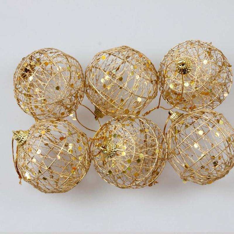 6Pcs/ Christmas Ball Ornaments Iron Wire Glitter Sequins Scales Pendant Decor