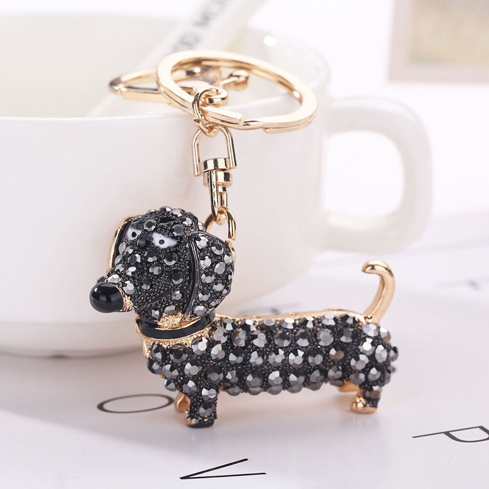 Girl Alloy Inlaid Diamond Dog Bag Car Pendant Keychain (Black)