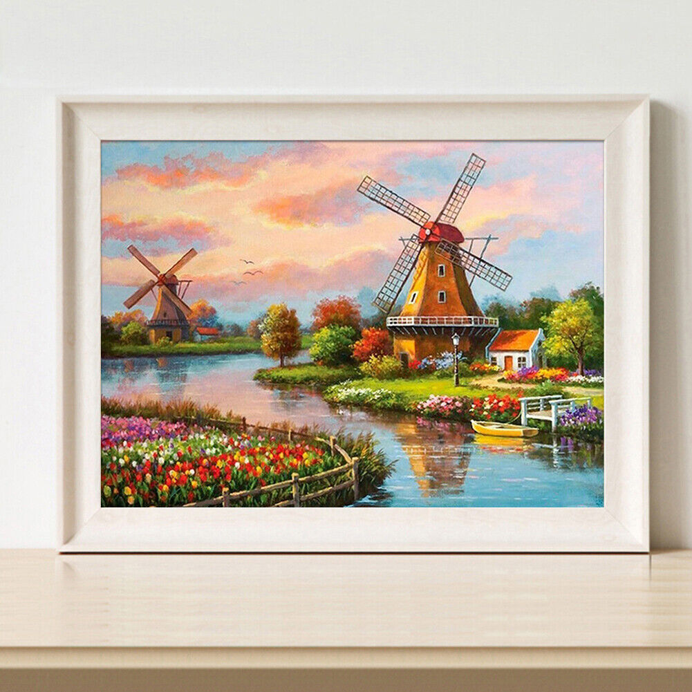 Windmill Landscape 5D DIY Full Drill Diamond Painting Rhinestone Artwork