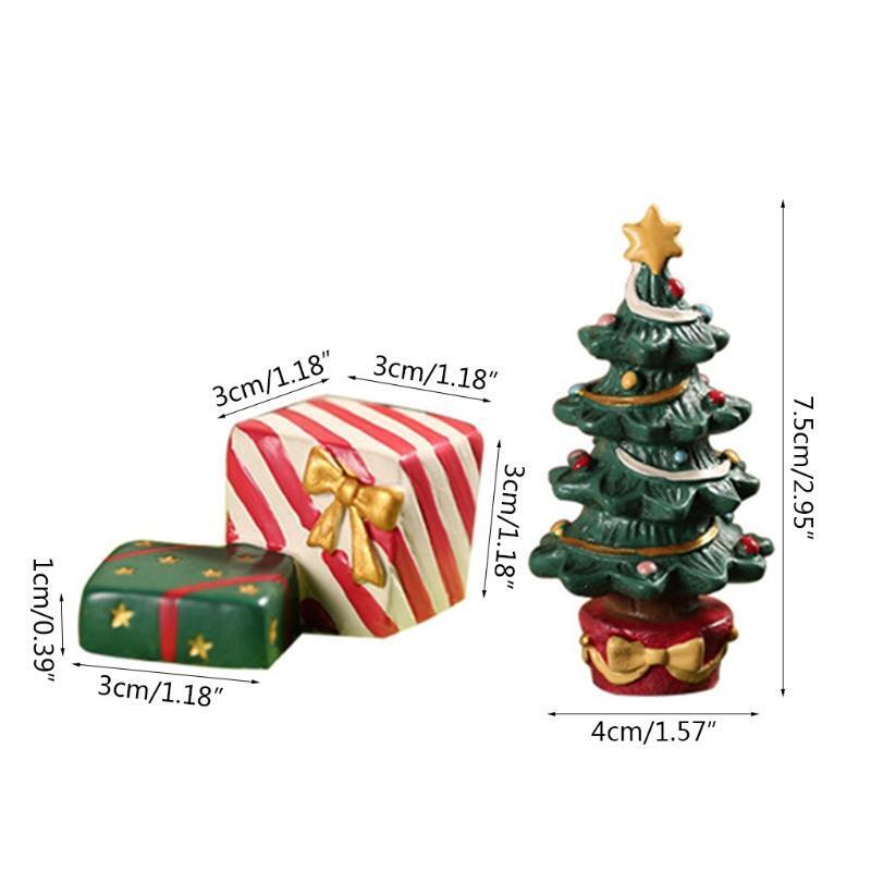 2 Pieces/Set Mini Xmas Tree Gift Box Statue Creative Aquarium Fish Tank Statue