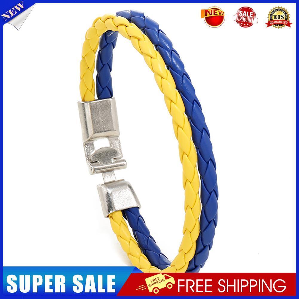 Ukraine Flag Bracelet Men Women Braided Woven Leather Blue Yellow Bangles