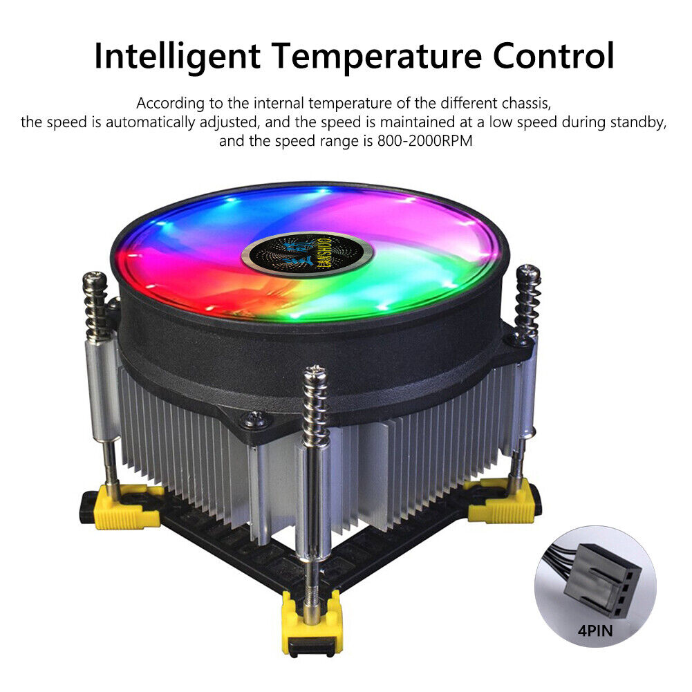 LANSHUO 4 Pin PC CPU Cooling Fan PWM for Intel LGA 115X/1366 (Color Light)