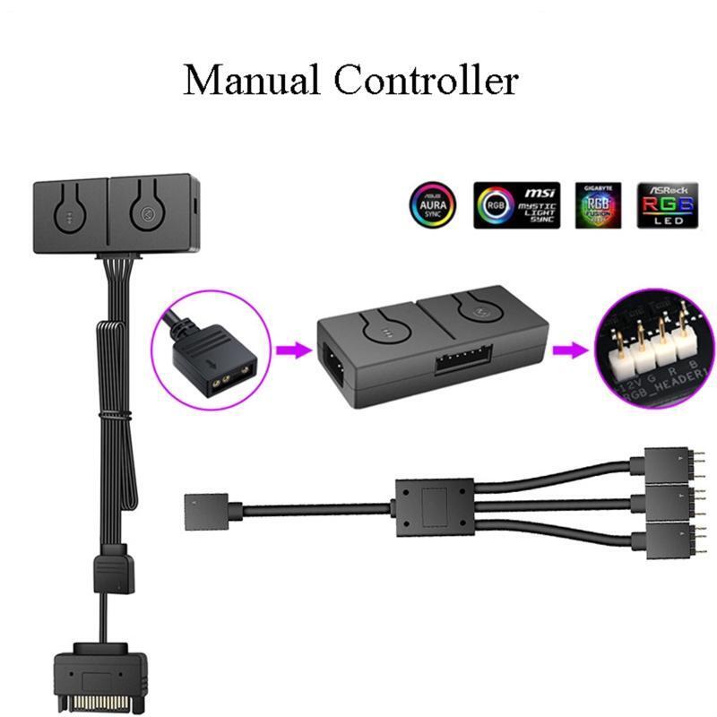 2 IN 1 RGB Sync Switch Hub  5V To 12V 4PIn Fan Motherboard Manual Controller