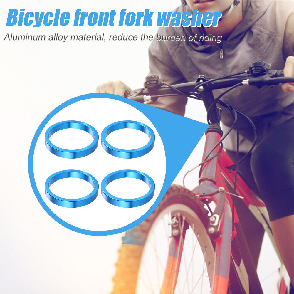 4x Bicycle Front Fork Washer MTB Bike Headset Spacers Gasket Ring (Blue)