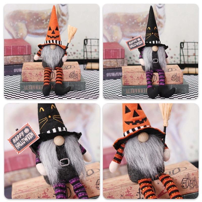 Halloween Long Legs Gnomes 1Pair Holding Broom Children Kids Present