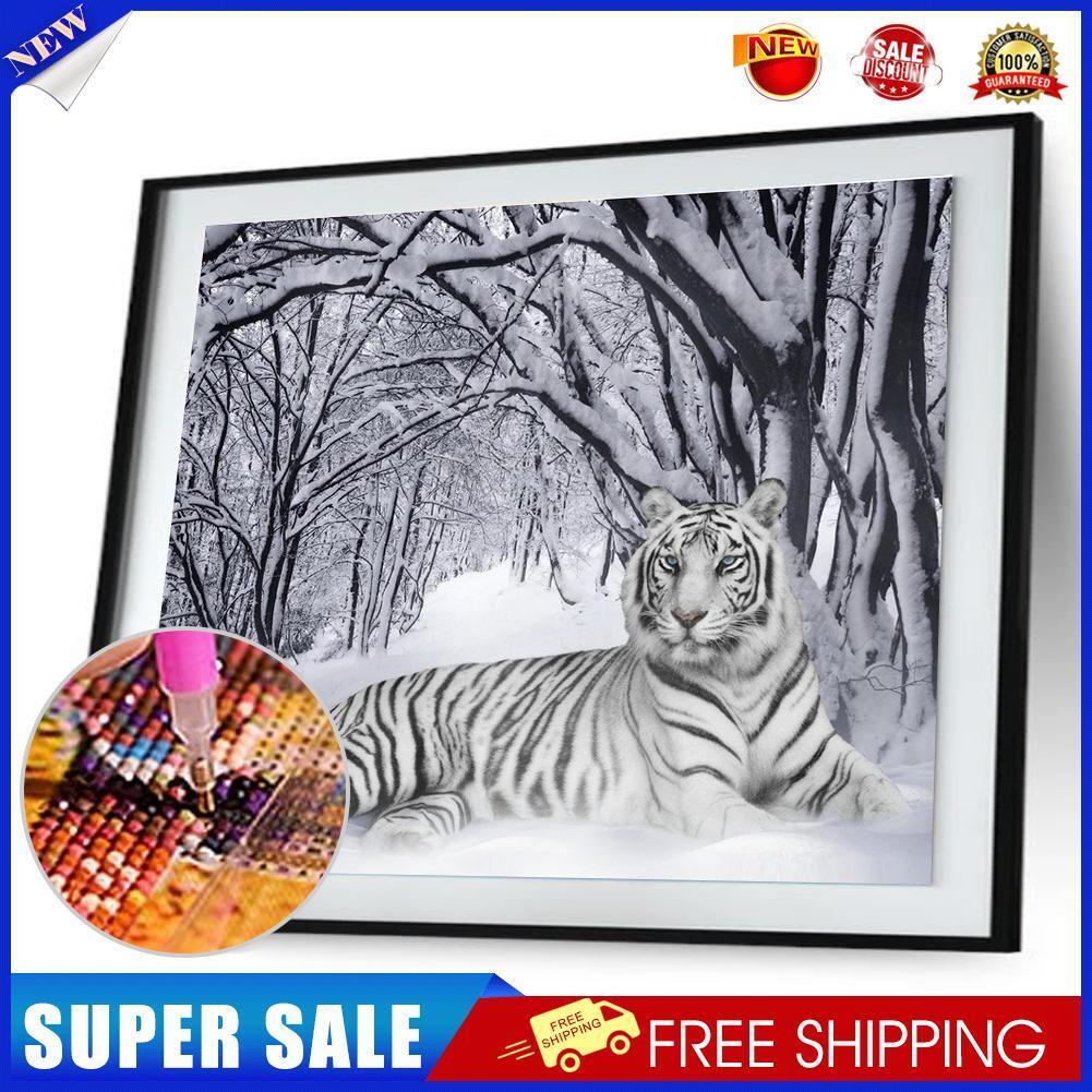 DIY Diamond White Tiger Painting Cross Stitch Needlework Crafts Decor