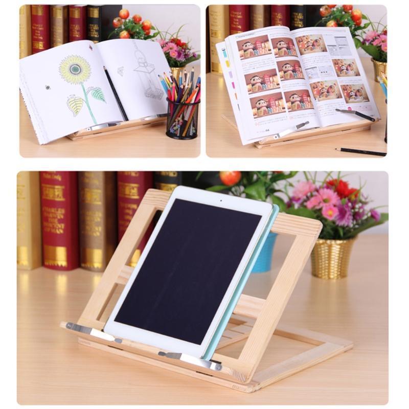 Wood Book Stand Reading Rest Cook Book Recipe Holder with Metal Page Paper Clips