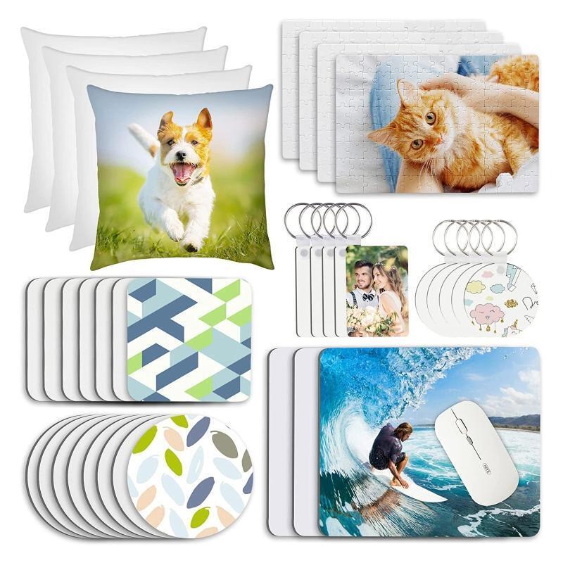 Sublimation Blanks Products Set DIY Blank Keychain Pillow Covers Mouse Pad
