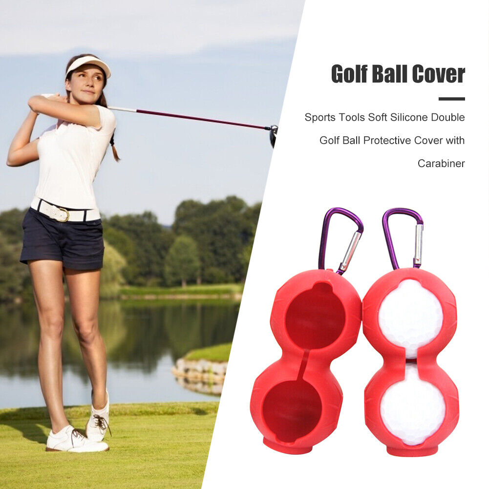 Sports Silicone Double Golf Ball Protective Cover with Carabiner (Red)