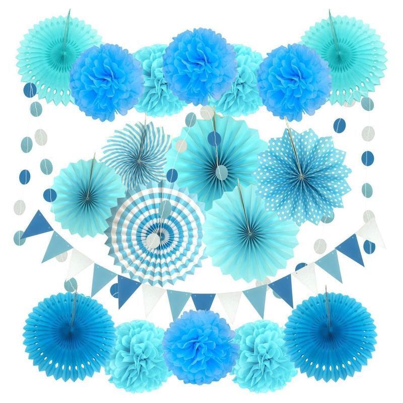 Paper Fans Tissue Pom Poms Dot Garland Triangular Banner Kit Supplies
