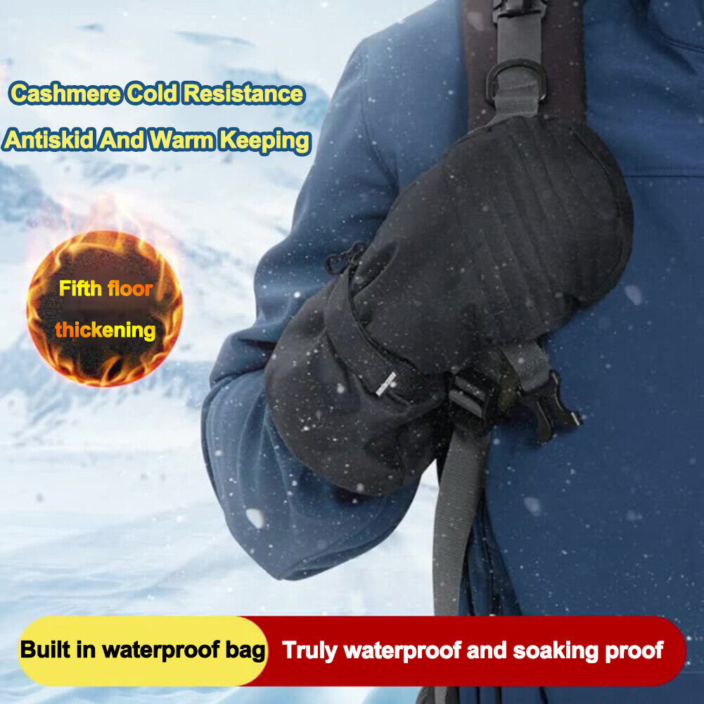 Waterproof Mittens Ski Gloves Women Men Fleece Winter Thickened Gloves (XL)