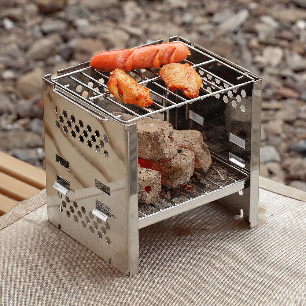Camping Mini Folding Firewood Stove Double-Layer Charcoal Burning Stoves