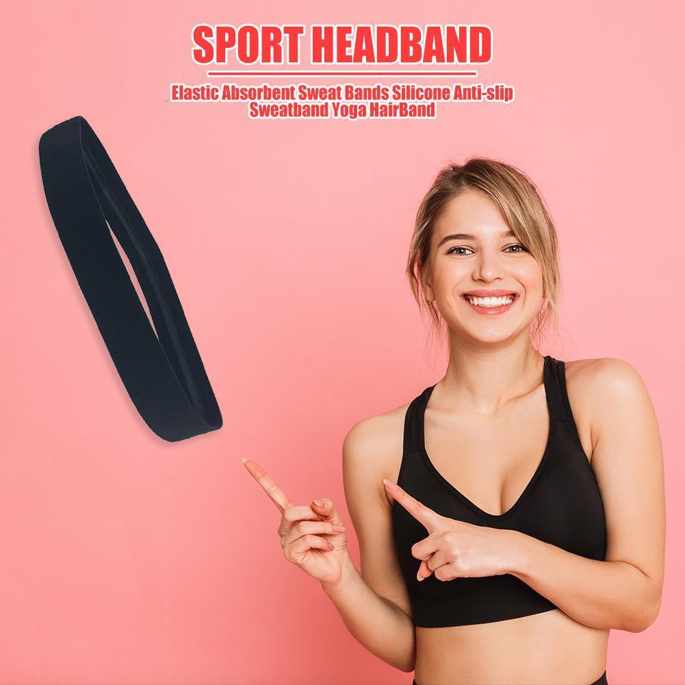 Elastic Absorbent Sweat Bands Silicone Anti-slip Sweatband HairBand (Black)
