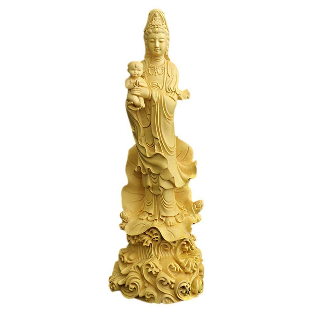 Boxwood Guanyin Sculpture Buddha Statue  for Tabletop Office Decor