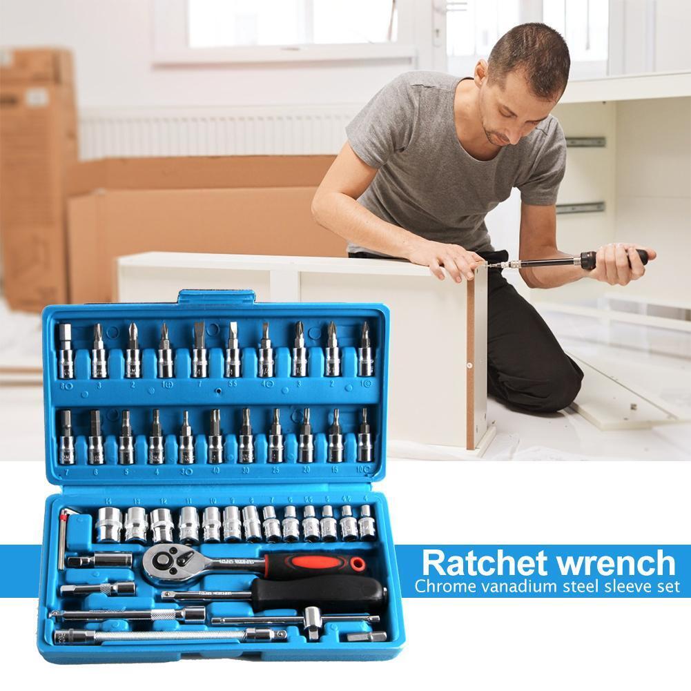 46pcs/set Chromium Vanadium Steel Combination Repair Wrench Socket Spanner