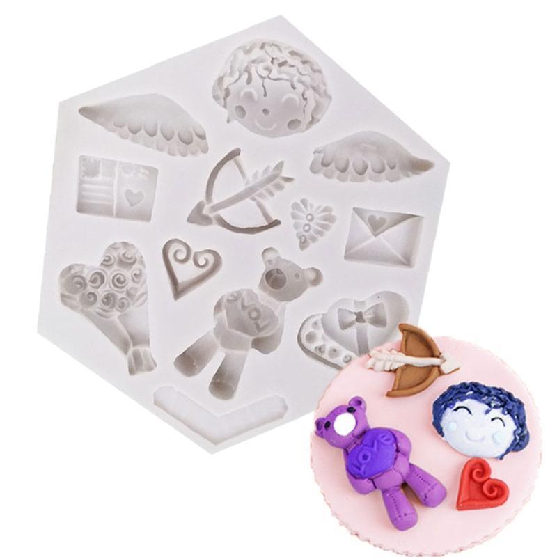 Cute Bear & Hearts Shaped DIY Fondant Mould Candy Mold Chocolate Gumpaste Moulds