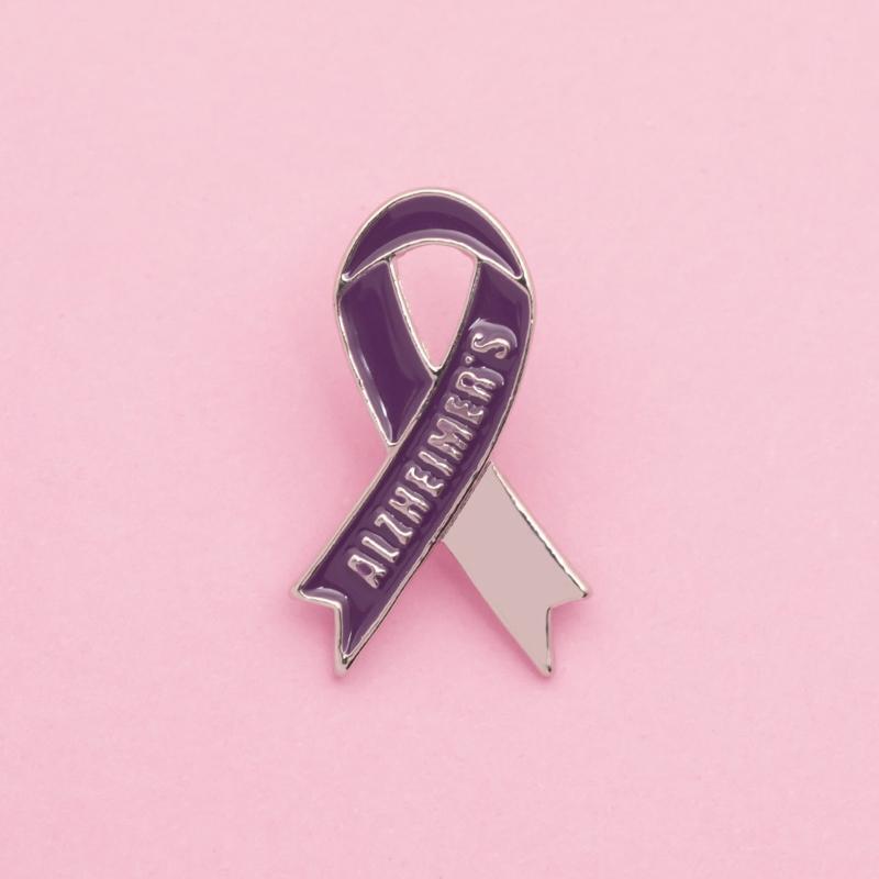 Purple Ribbon Brooches Alzheimer Awareness Pins Metal Alloy Enamel 10Pcs