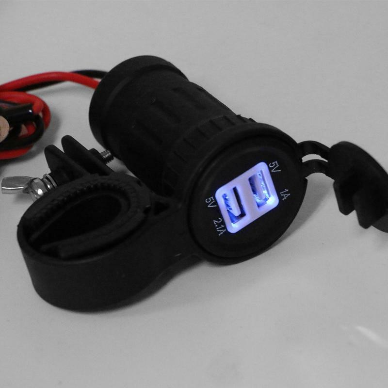 12V-24V Waterproof Motorcycle Motorbike Handlebar Dual USB Charger Socket Power