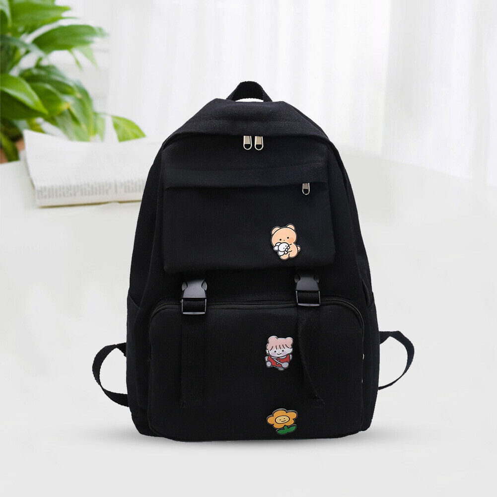 Women Men Canvas Backpack with Badges Travel College Student School Bags