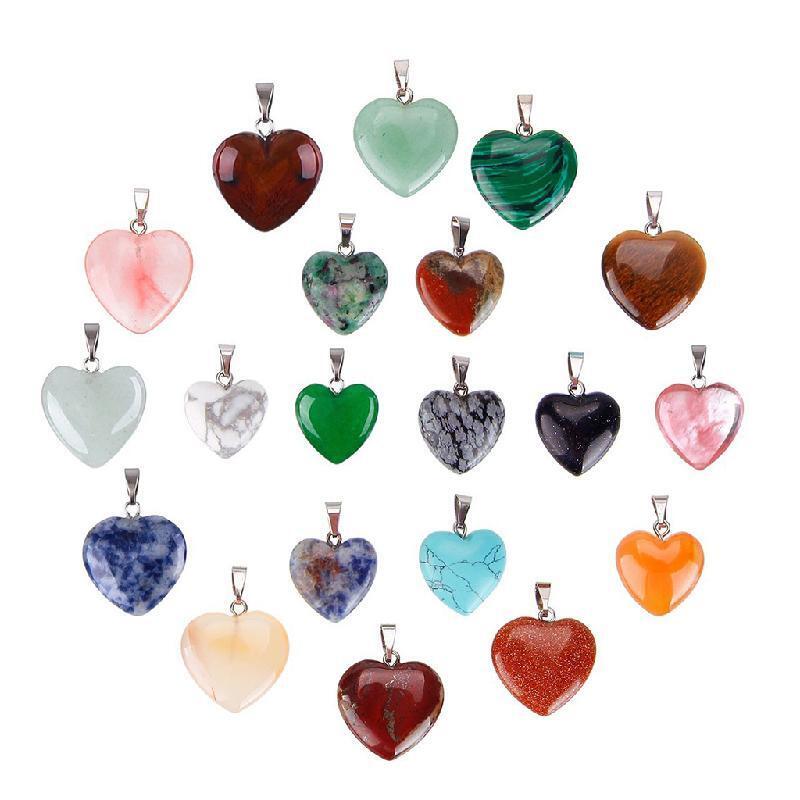20 Pieces Heart Shape Stone Pendants Chakra Beads Crystal 2 Different Sizes