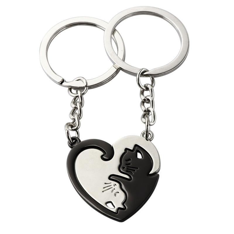 Couple Keychain Cute Black White Matching Puzzle Cat Animal Pendant Keyring Gift