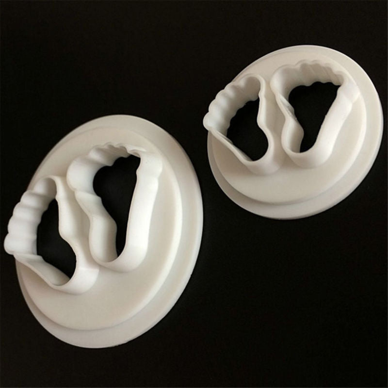 2Pcs Baby Feet Mould Fondant Cutter Cake Mold Sugar Craft Bakeware Decor Tool