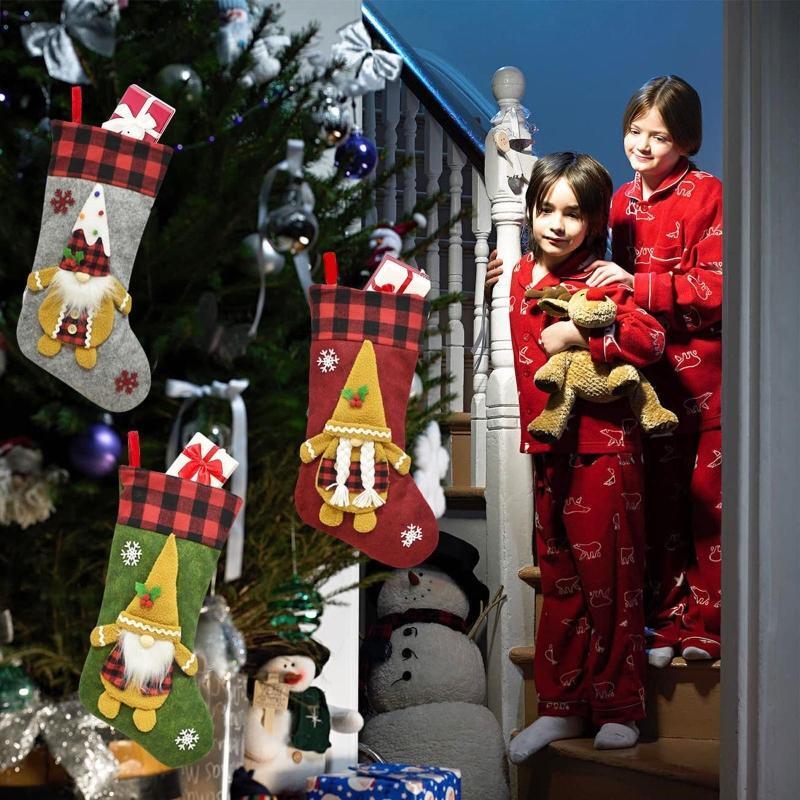 Christmas Gnome Stockings 3Pack Plush Swedish Gnomes Xmas Tree Firplace Family