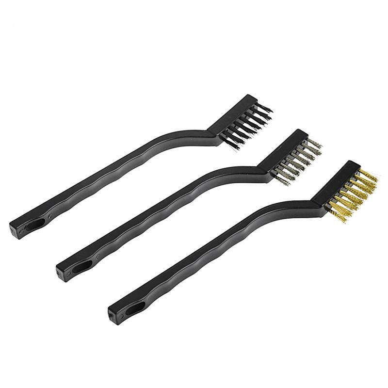 3 pcs Mini Wire Brush Steel Brass Set Nylon Cleaning Polishing Detail Metal Rust