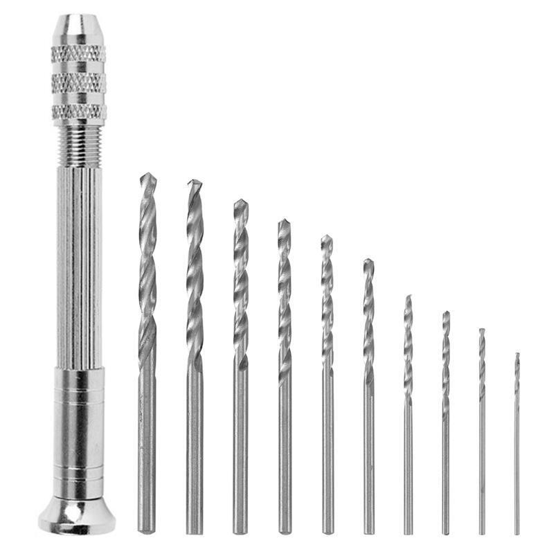 Mini Micro Hand Twist Drill Bits Set 11Pcs Precision Hand Drill Pin Vise Rotary