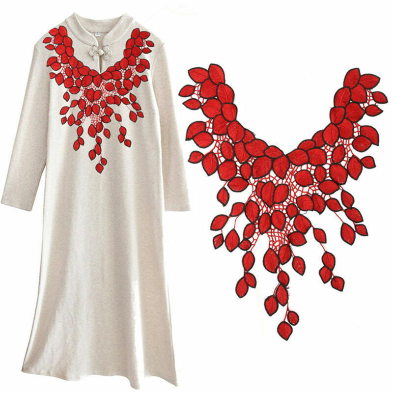 Large Red Flower Lace Embroidery Venise Neckline Motif Collar Patches Applique