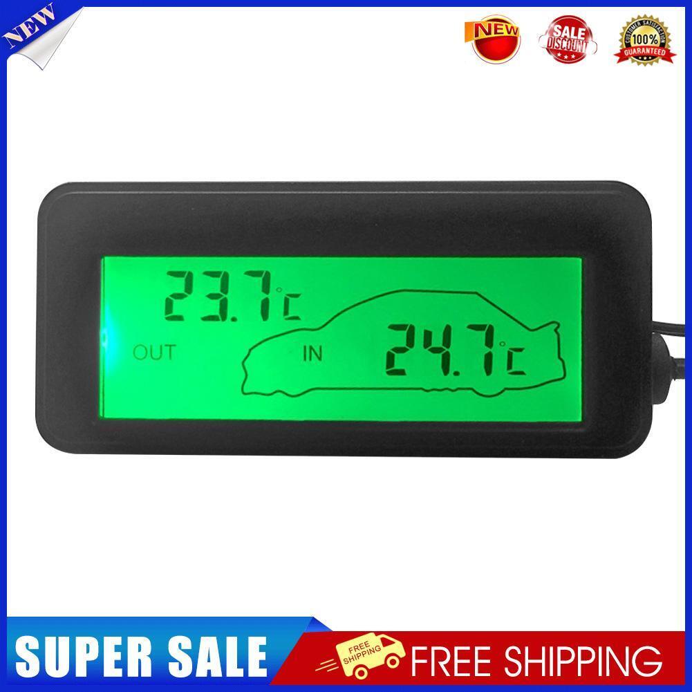 DC12V Digital Car Thermometer Mini LCD Backlight Temperature Meter (Green)