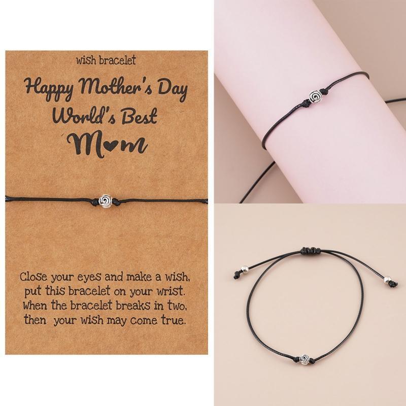 String Bracelets for Women Girls Teen Boho Rose Flower Charm Pendant with Card