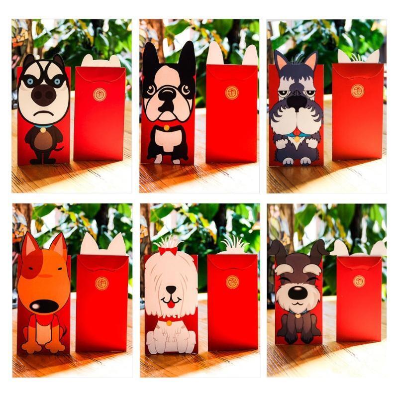 6pcs Dog Red Envelope To Fill In Money Chinese Tradition Hongbao Gift Present