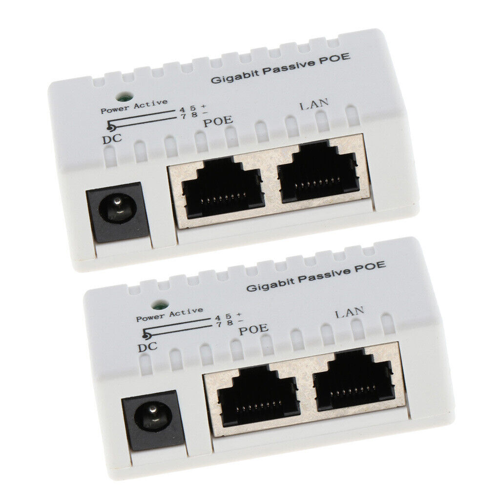2x 12V-52V Gigabit PoE Injector  Supply Ethernet Adapter 2.1mm x 5.5mm