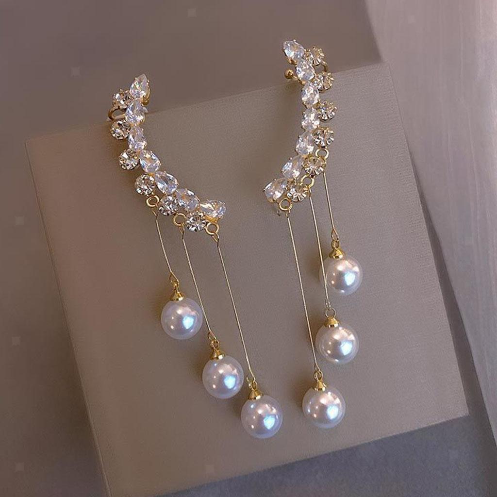 Rhinestone Tassels  Earrings Ear  Clip for Engagement Graduation