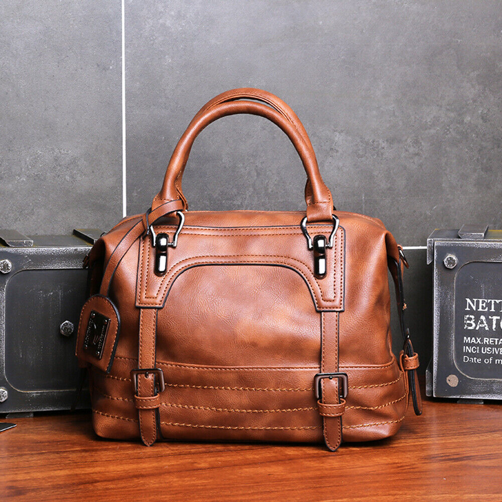 Fashion Women Solid Color PU Messenger Bag Casual Large Handbags (Brown)