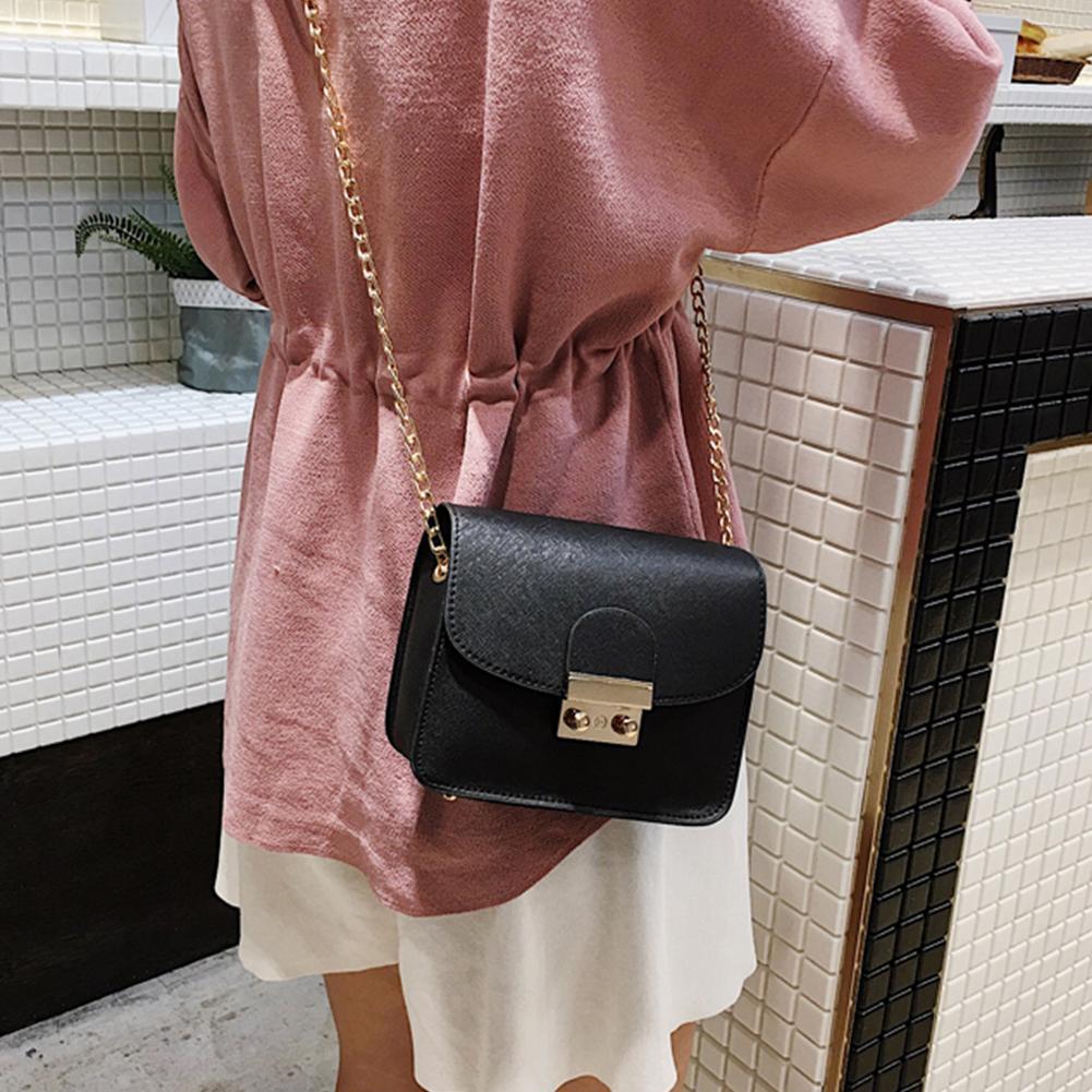 Women Messenger Shoulder Bag Leather Office Ladies Small Handbag (Black)