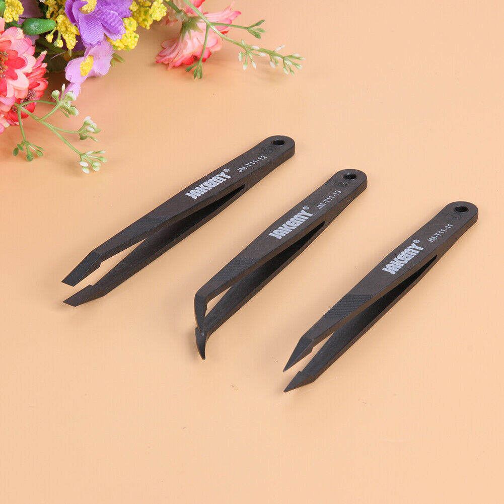 JAKEMY Anti-static Glass Fiber Tweezers Set Straight and Curved Tweezers