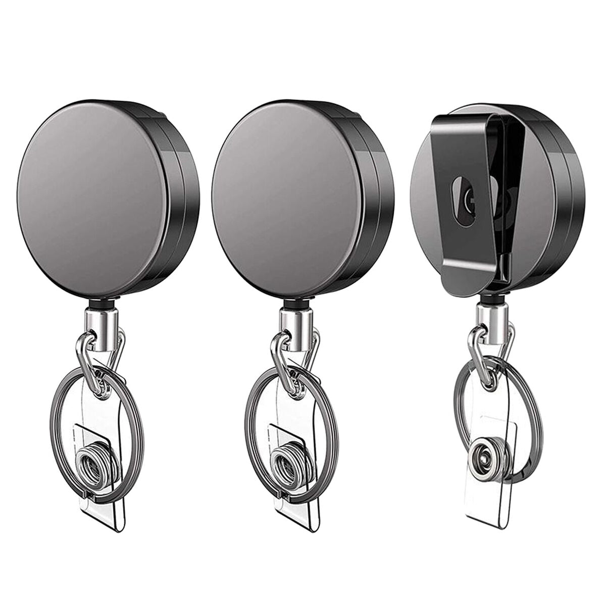3x Retractable Badge Holder with Key  Carabiner   Bag Clothes