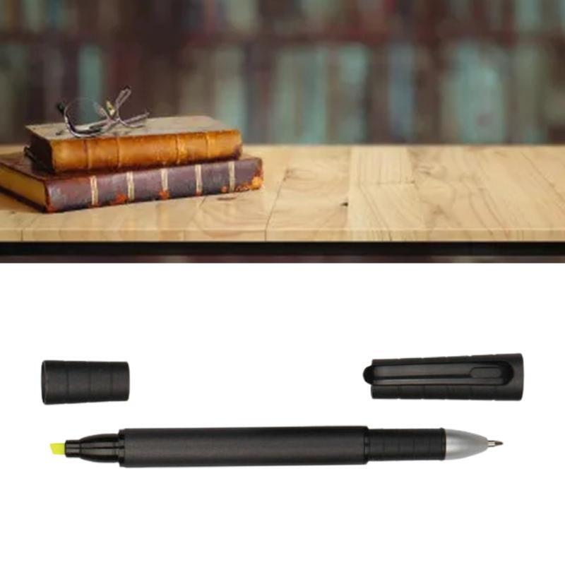 Cute 2-in-1 Marker Pen Fluorescent Yellow Chisel-tip Black Gel Pen Bullet Nib