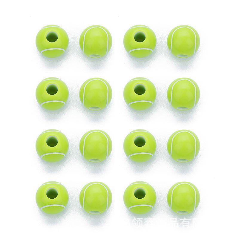 100x Lucky Tennis Ball Round Beads Charm 12mm Sport Spacer Bead for DIY Keychain