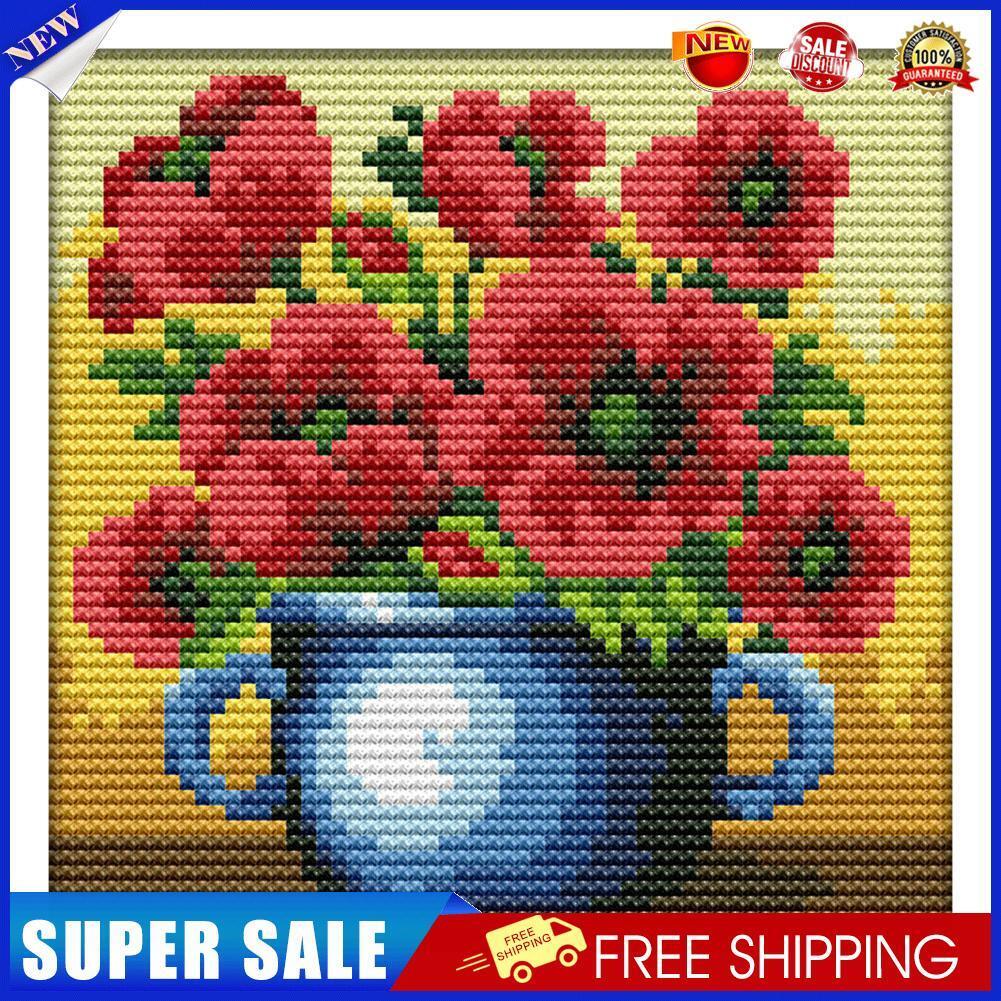 14CT Stamp Cross Stitch Kits DIY Flowers Printed Needlework Decor (H535)