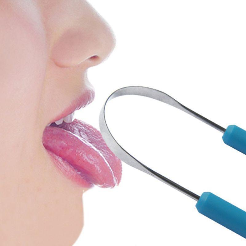 Healthy Tongue Cleaner Stainless Steel Scraper Plastic Handle Oral Hygiene Care
